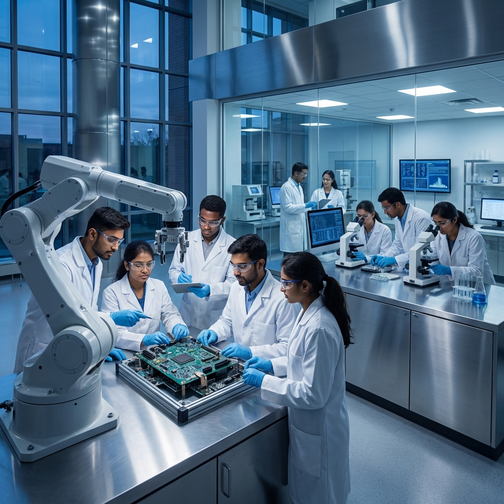 Engineering students in advanced research lab for AP PGECET 2026